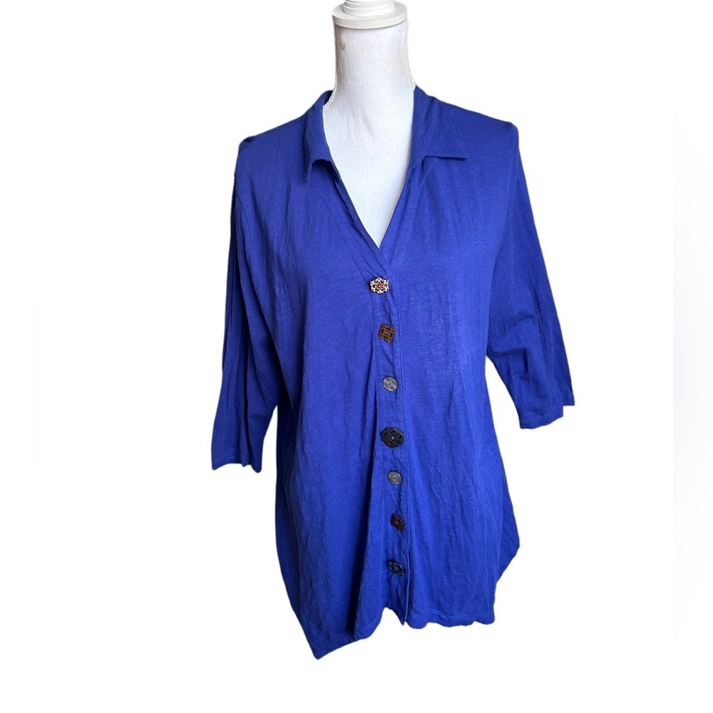 Soft Surroundings Danielle Whimsical Buttons Royal Blue Tunic Shirt Size XL